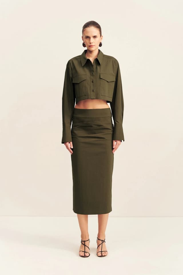 Shona Joy CAMPBELL PATCH POCKET CROP SHIRT - JUNGLE, image 1 of 1 from Shona Joy