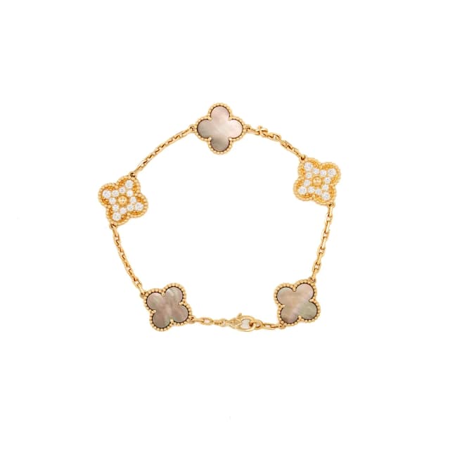 Van Cleef & Arpels vintage alhambra bracelet, 5 motifs grey mother of pearl rose gold diamonds in Pink from EMIER, photo 1 of 1