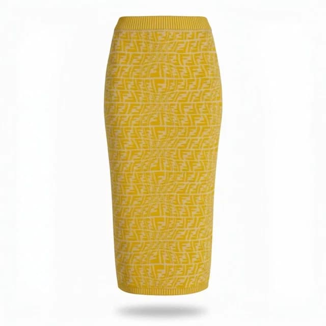 Fendi Ib7 Zucca Pattern Knit Skirt FF Logo Pencil Yellow 38 in Yellow from The Reluxe, photo 1 of 1