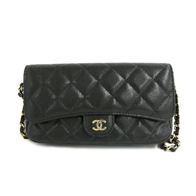 Chanel Flap Phone Case Chain Shoulder Bag Caviar Leather Black Gold in Black Caviar leather from The Reluxe, photo 1 of 1