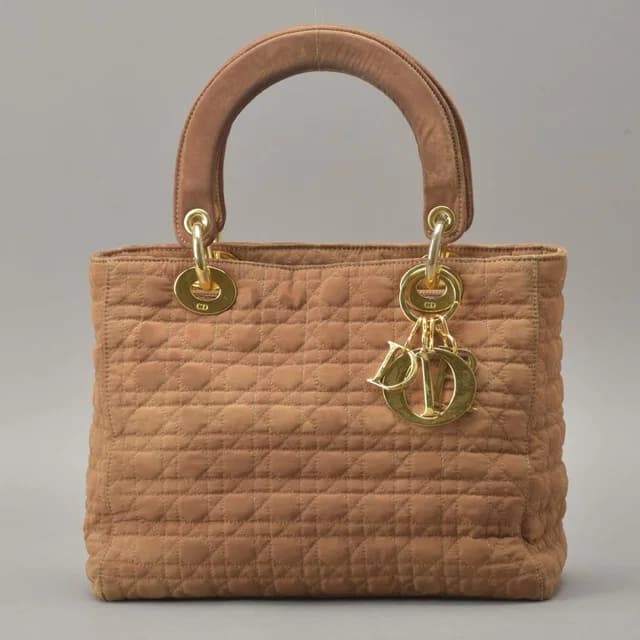 Lady Dior Cannage Handbag Nylon Brown Beige in Brown Nylon from The Reluxe, photo 1 of 1