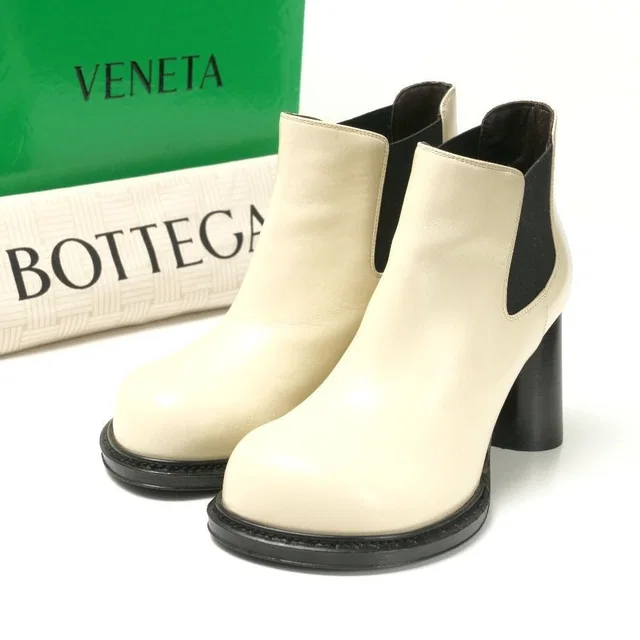 Bottega Veneta Boots Side Gore Chelsea High Heel Cream Black 36 in Black Leather from The Reluxe, photo 1 of 1