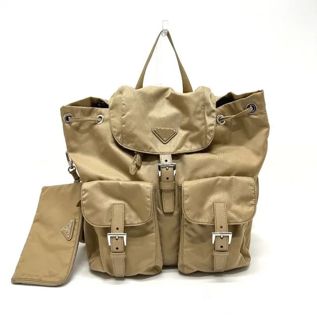 Prada Backpack Triangle Logo Nylon Beige in Beige Nylon from The Reluxe, photo 1 of 1