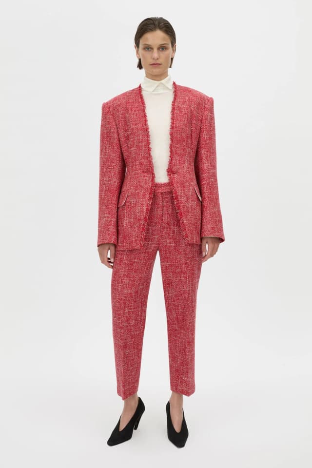 C&M CAMILLA AND MARC SALE Carmine Fitted Collarless Blazer in red, image 1 of 1 from Camilla and Marc