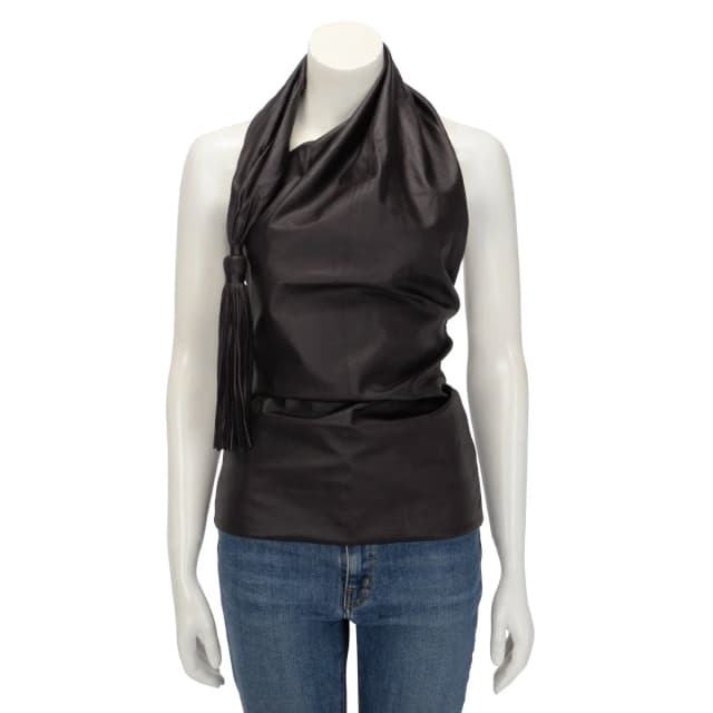 Bottega Veneta Tassel Halter Top IT 36 in Chocolat Lambskin from Blue Spinach, photo 1 of 1