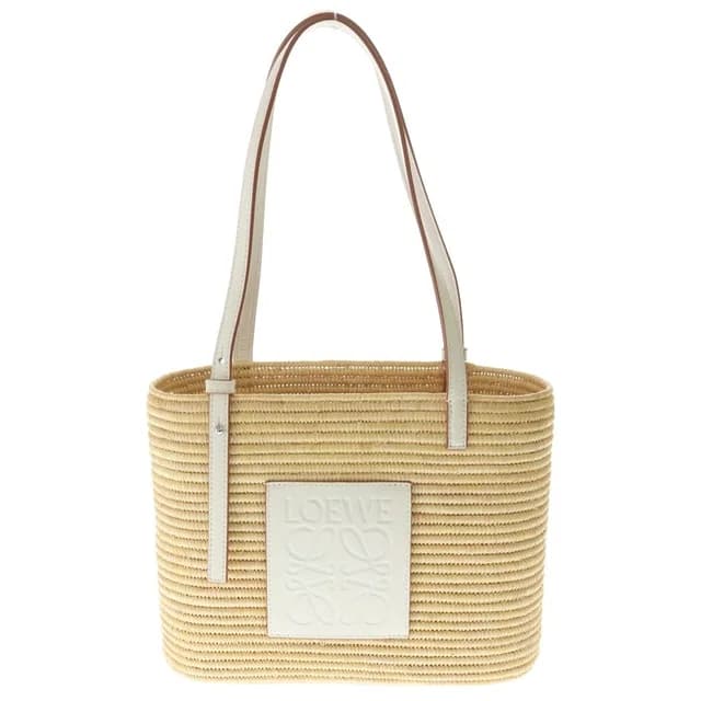 Loewe Angram Square Trimmed Raffia Small Basket Bag Handbag Beige White in White Raffia from The Reluxe, photo 1 of 1