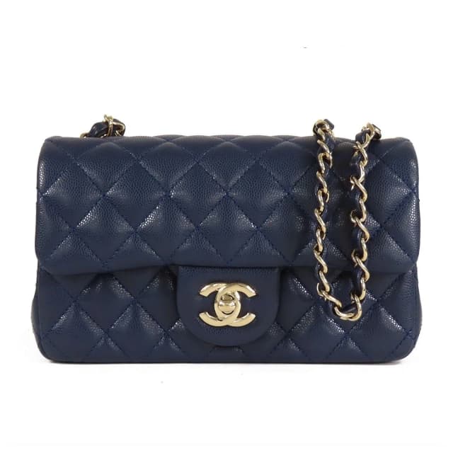 Chanel Mini Quilted Navy Gold Caviar Leather Chain Shoulder Bag 20 in Navy Caviar leather from The Reluxe, photo 1 of 1