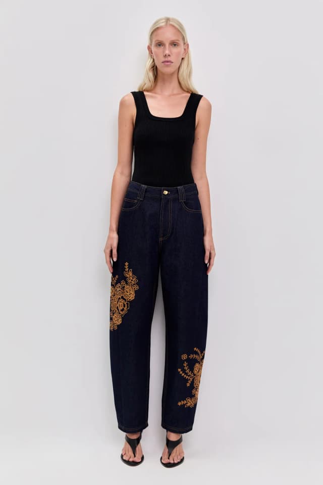 AJE Elora Embroidered Denim Jeans in INDIGO, image 1 of 1 from Aje