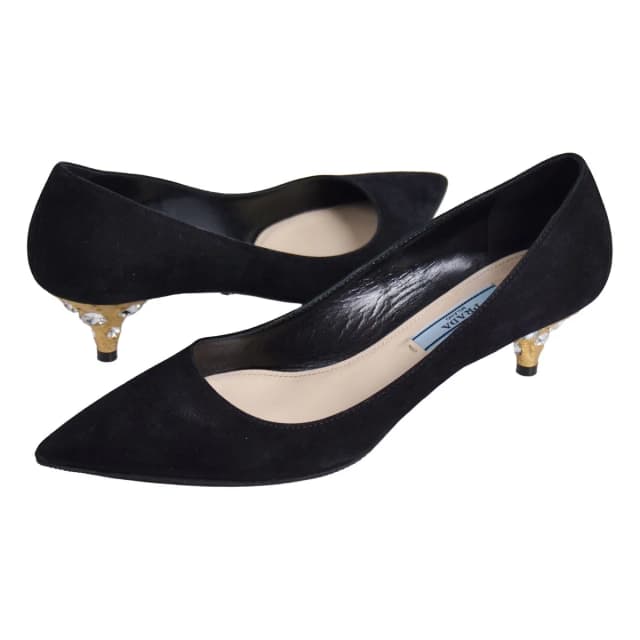 Prada Pumps Bijou Decoration Heels Shoes Suede Black in Black Suede from The Reluxe, photo 1 of 1