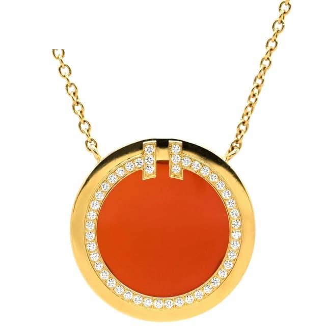 Tiffany & Co. T Two Necklace T Toe Circle Diamond Carnelian Red Yellow Gold T& 18K in Red from The Reluxe, photo 1 of 1