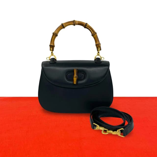 Gucci Vintage Bamboo Leather 2-Way Shoulder Bag Navy in Navy Leather from The Reluxe, photo 1 of 1