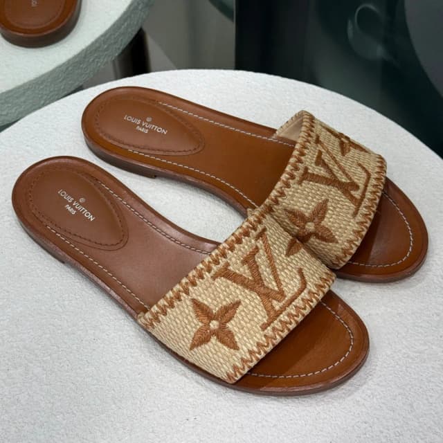 Louis Vuitton Brown/Beige Raffia Lock It Slides Sz 38 in Brown Raffia from Revivre Luxury Consignment, photo 1 of 1