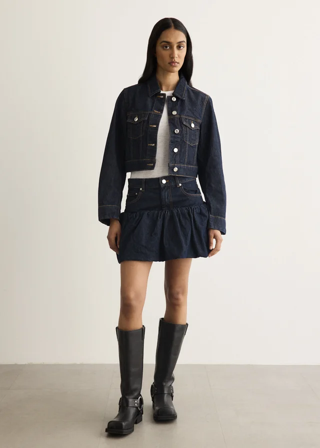 Ganni Rinse Denim Cropped Jacket in Rinse 077, image 1 of 1 from Incu