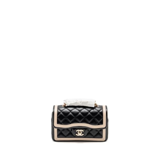 Chanel 23B Quilted Mini Rectangular Flap Bag Lambskin Black/Beige LGHW (Microchip) in Black Lambskin from EMIER, photo 1 of 1
