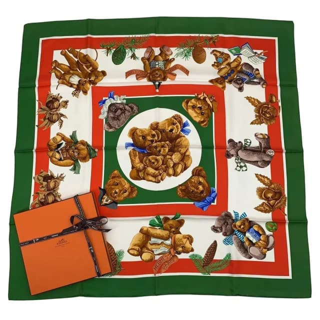 Hermès Scarf Carre 90 100% Silk Confidents Des Coeurs Teddy Bear Friends in Silk from The Reluxe, photo 1 of 1