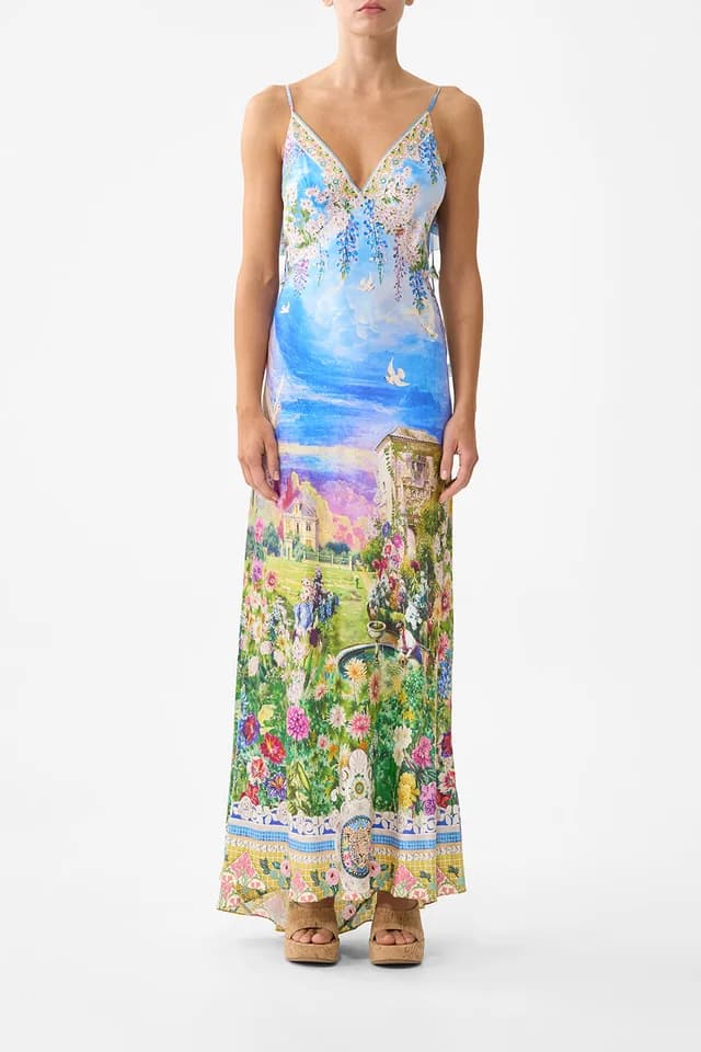 Camilla eBoutique V NECK BIAS SLIP DRESS WITH BACK FRILL NAVÀS NOUVEAU, image 1 of 1 from CAMILLA