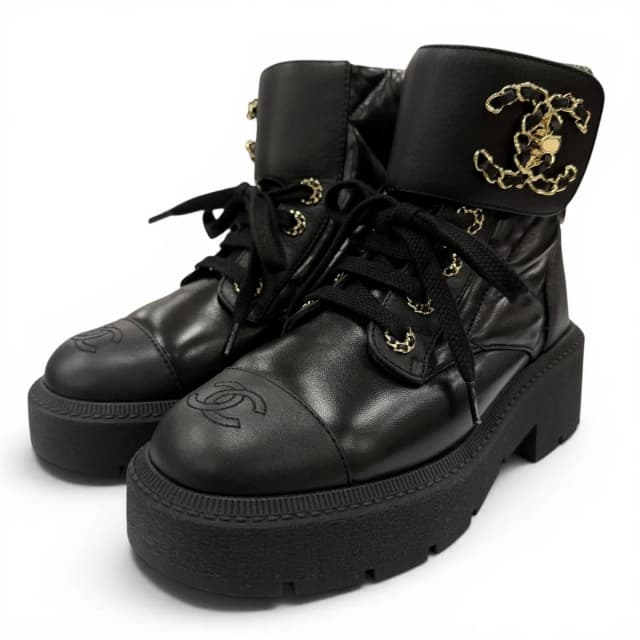 Chanel Quilted Chain CC Logo Turnlock Leather Short Boots Black 34 in Black Leather from The Reluxe, photo 1 of 1