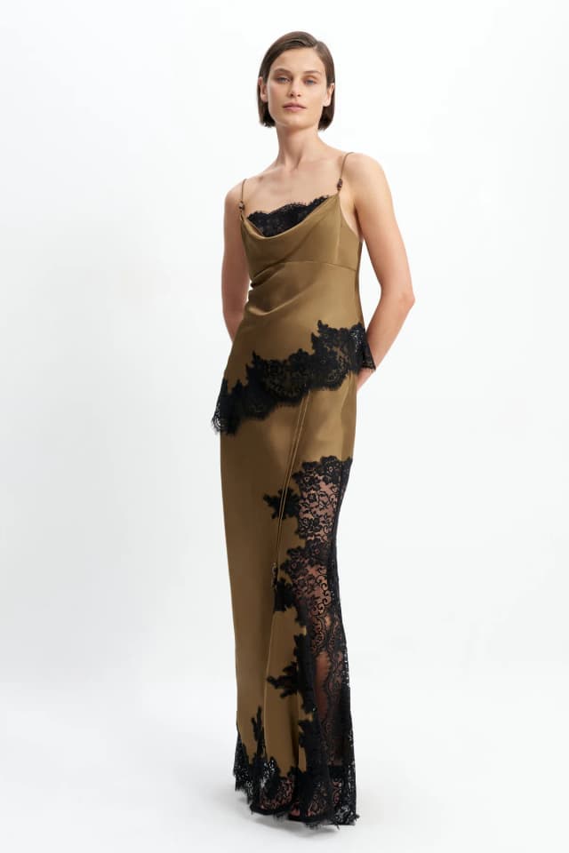 Aje Studio Hazel Lace Skirt in GOLDEN OLIVE/BLACK, image 1 of 1 from Aje