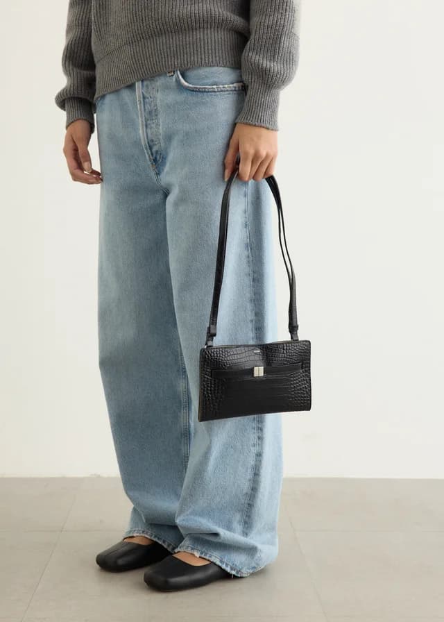 Toteme Belted Croc-Embossed Crossbody Bag in BLACK, image 1 of 1 from Incu