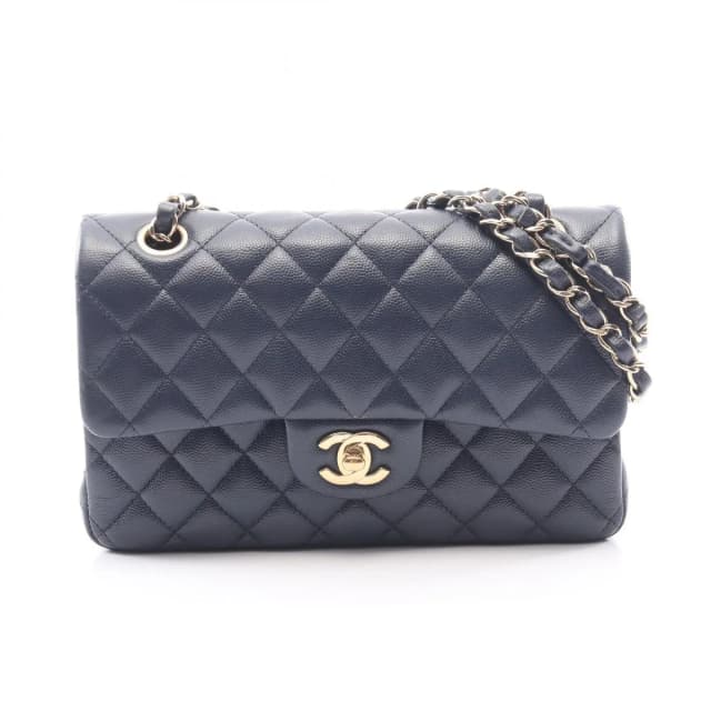Chanel Shoulder Bag Quilted Double Flap Navy Caviar Leather Chain in Navy Caviar leather from The Reluxe, photo 1 of 1