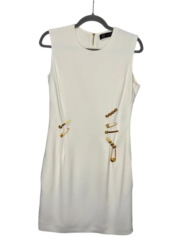 Versace Gold Safety Pin Dress in White from Revivre Luxury Consignment, photo 1 of 1