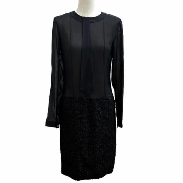 Chanel Wool Blend CC Logo Button Silk Contrast Dress Black 34 in Black Silk from The Reluxe, photo 1 of 1