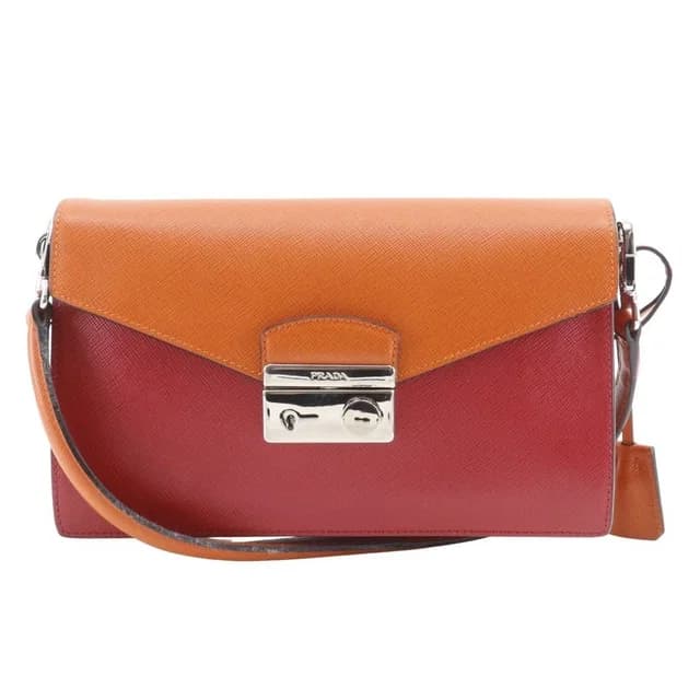 Prada 2-Way Clutch Saffiano Red Orange Shoulder Bag in Red Saffiano leather from The Reluxe, photo 1 of 1