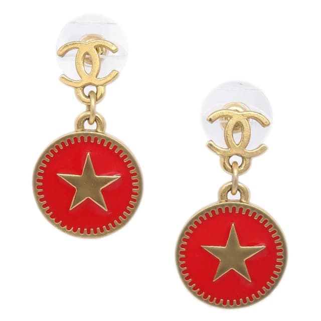 Chanel Vintage Red Enamel CC Star Drop Earrings in Red from Blue Spinach, photo 1 of 1