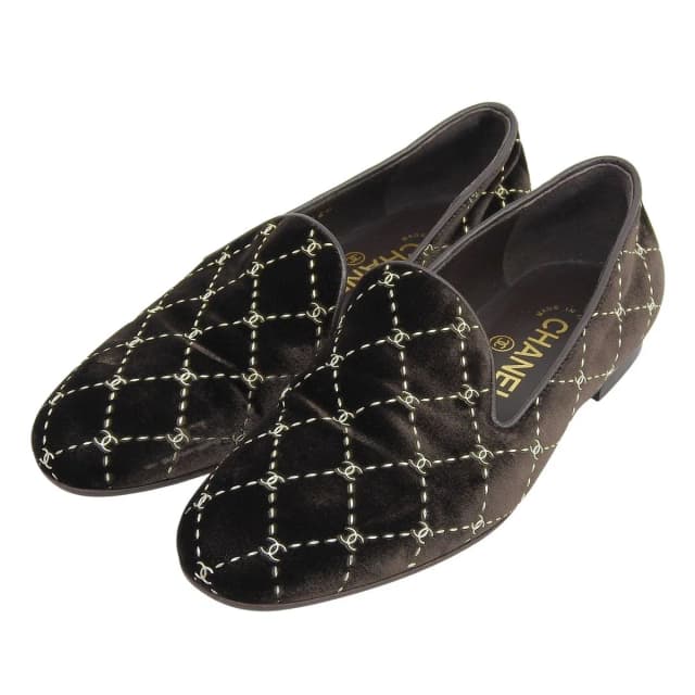Chanel Quilted Stitch Velor Opera Shoes Slip-On Dark Brown in Brown from The Reluxe, photo 1 of 1