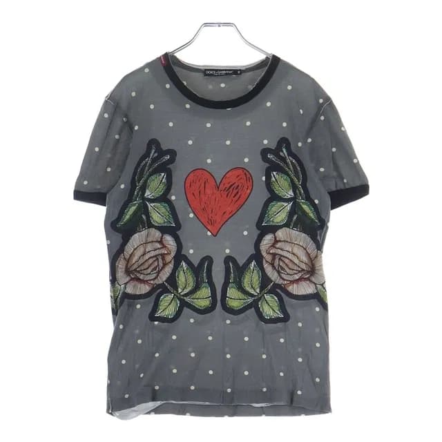 Dolce & Gabbana Cotton Jersey Flower and Pois Print T-Shirt Short Sleeve Gray in Grey from The Reluxe, photo 1 of 1