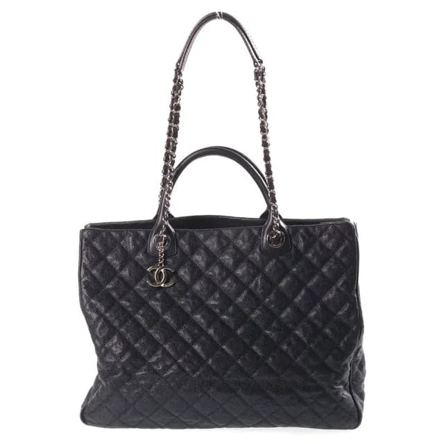 Chanel Quilted Chain 2-Way Tote Shoulder Bag Black Caviar Leather Silver in Black Caviar leather from The Reluxe, photo 1 of 1