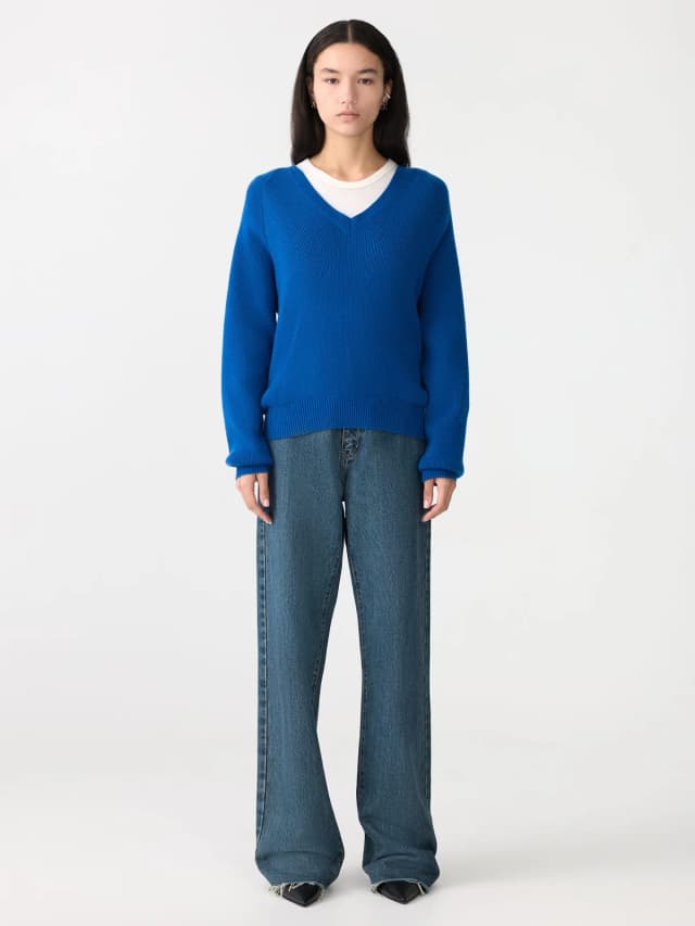 Bassike Zip Detail V Neck Knit, image 1 of 1 from bassike
