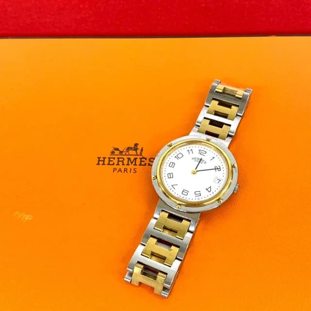 Hermès Vintage Clipper Stainless Steel Quartz Watch Silver Gold in Gold from The Reluxe, photo 1 of 1