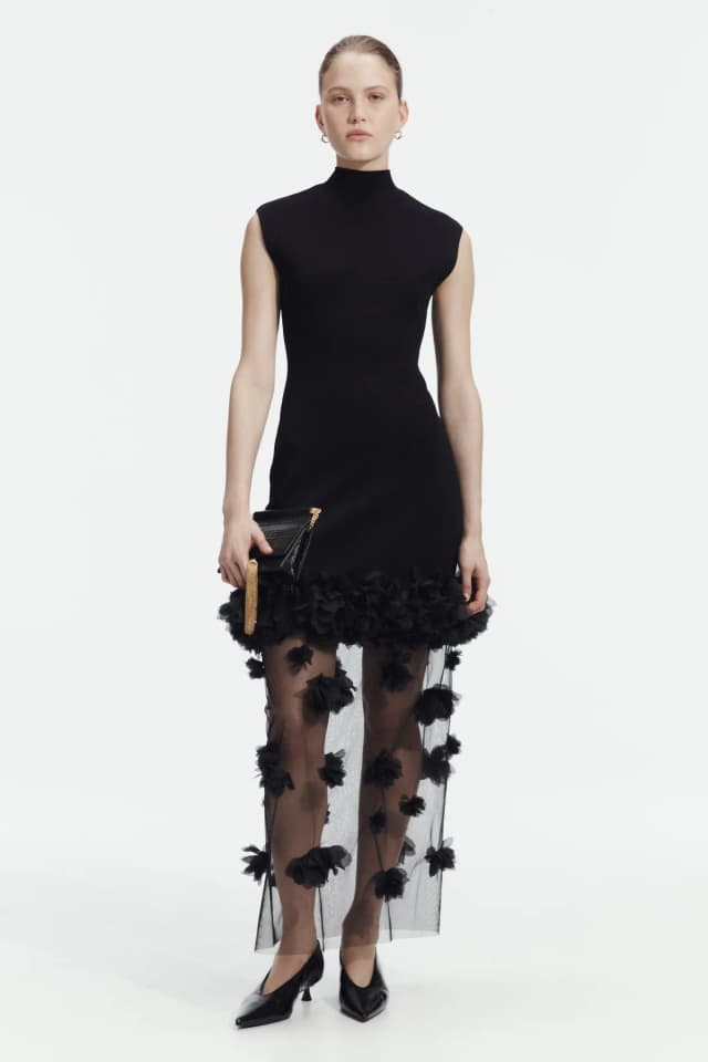 AJE Fleura Knit Midi Dress in BLACK, image 1 of 1 from Aje