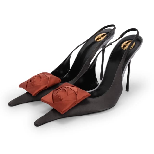 Saint Laurent Crepe Amalia Embellished Slingback Pumps 41 in Charcoal Satin from Blue Spinach, photo 1 of 1