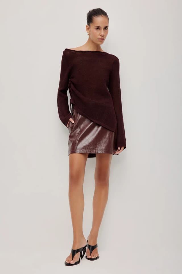 Aje Studio Suri Long Sleeve Knit Top in GARNET, image 1 of 1 from Aje
