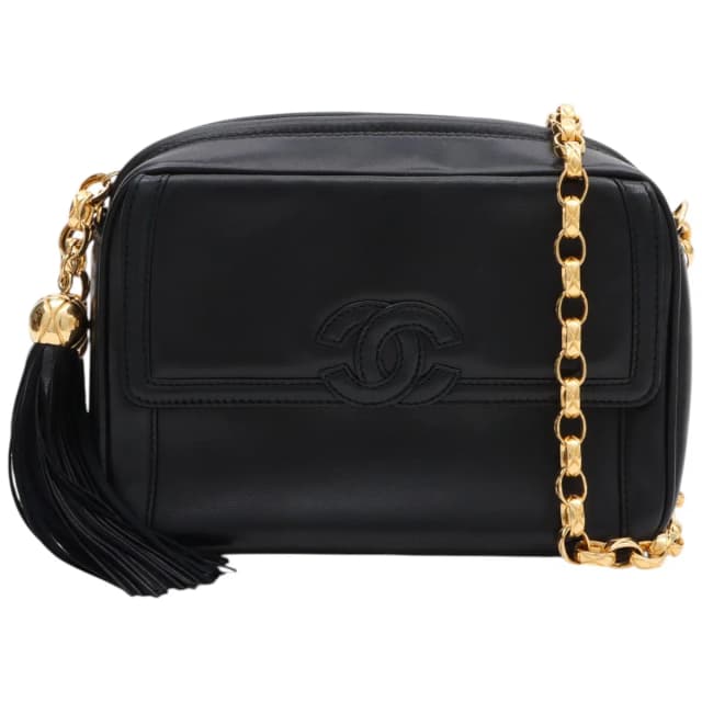 Chanel Around 1992 CC logo stitch tassel jewel chain shoulder bag Black from VINTAGE QOO TOKYO, photo 1 of 1