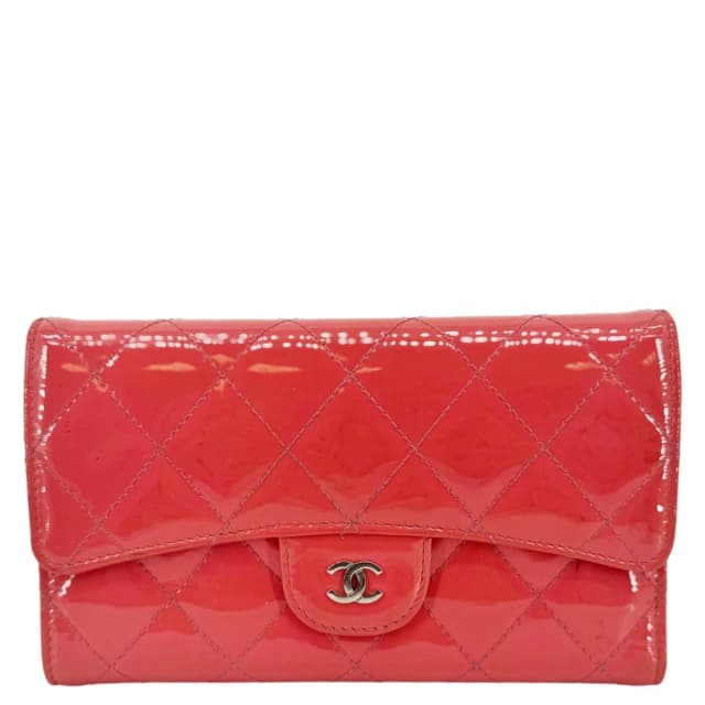 Chanel Quilted Patent Leather Long Wallet Pink in Pink Patent leather from Dallas Designer Handbags, photo 1 of 1