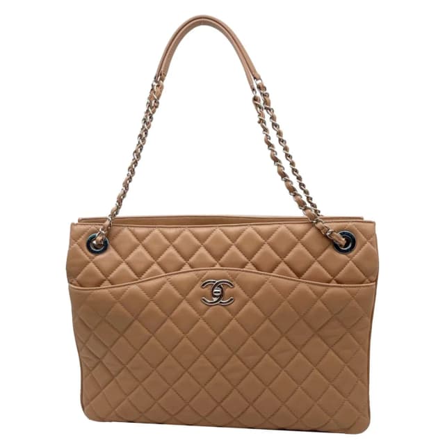 Chanel Zip Large Quilted Lambskin Leather Tote Bag Beige in Beige Lambskin from Dallas Designer Handbags, photo 1 of 1