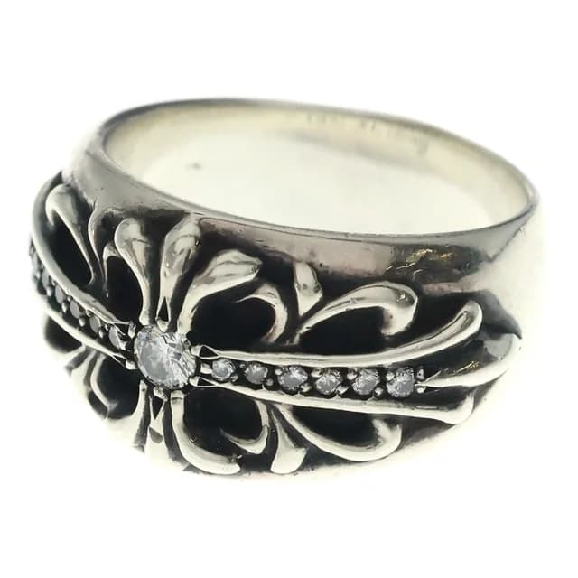 Chrome Hearts Flrl Cross P Dmnd Floral Black Sling Pave Diamond Silver Ring in Black from The Reluxe, photo 1 of 1