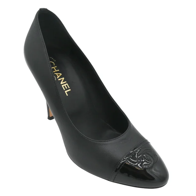 Chanel Black Leather CC Cap-Toe Pumps in Black Leather from Clotheshorse Anonymous, photo 1 of 1