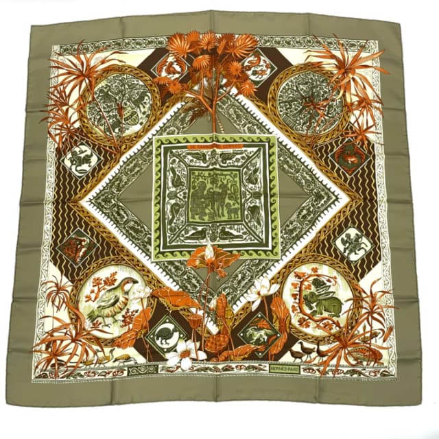 Hermès Carre 90 Silk Scarf le Jardin Des Coptes Coptic Garden Green in Green Silk from The Reluxe, photo 1 of 1