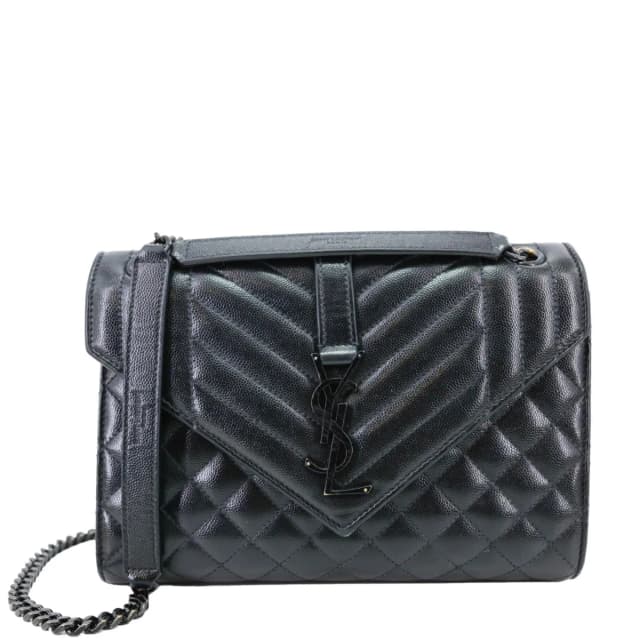 Saint Laurent Envelope Flap Mixed Matelasse Grain De Poudre Chain Shoulder Bag Black in Black Leather from Dallas Designer Handbags, photo 1 of 1