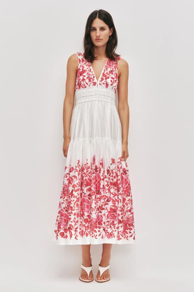 AJE Casia Midi Dress in ROSE INK RED, image 1 of 1 from Aje