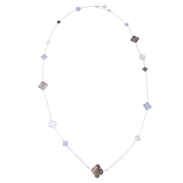 Van Cleef & Arpels Magic Alhambra 16 Motif Chalcedony & Mother of Pearl 18k White Gold Long Necklace in White from Luxe.It.Fwd, photo 1 of 1