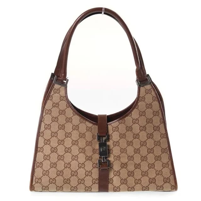 Gucci Jackie GG Canvas Handbag Beige Brown Leather Gold in Brown Canvas from The Reluxe, photo 1 of 1