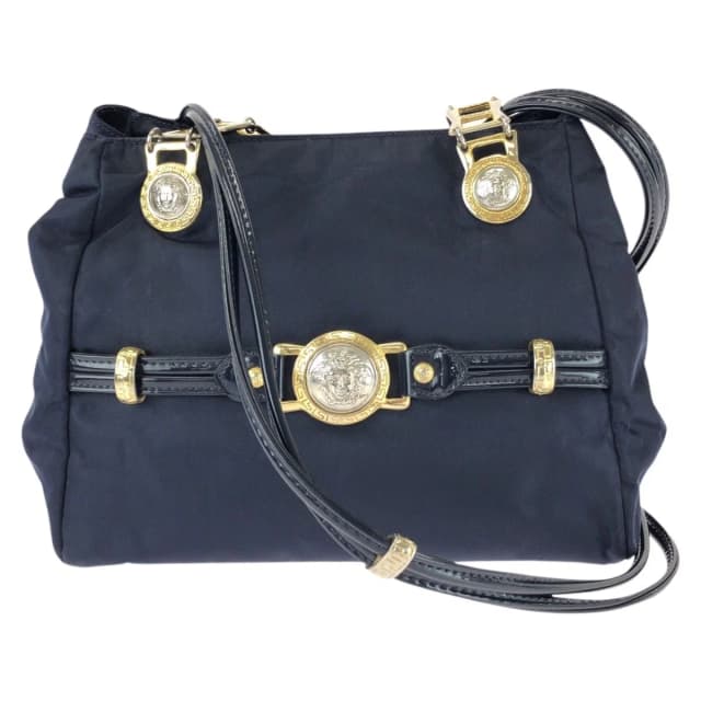 Versace Vintage Medusa Navy Gold Nylon Patent Shoulder Bag in Navy Patent leather from The Reluxe, photo 1 of 1