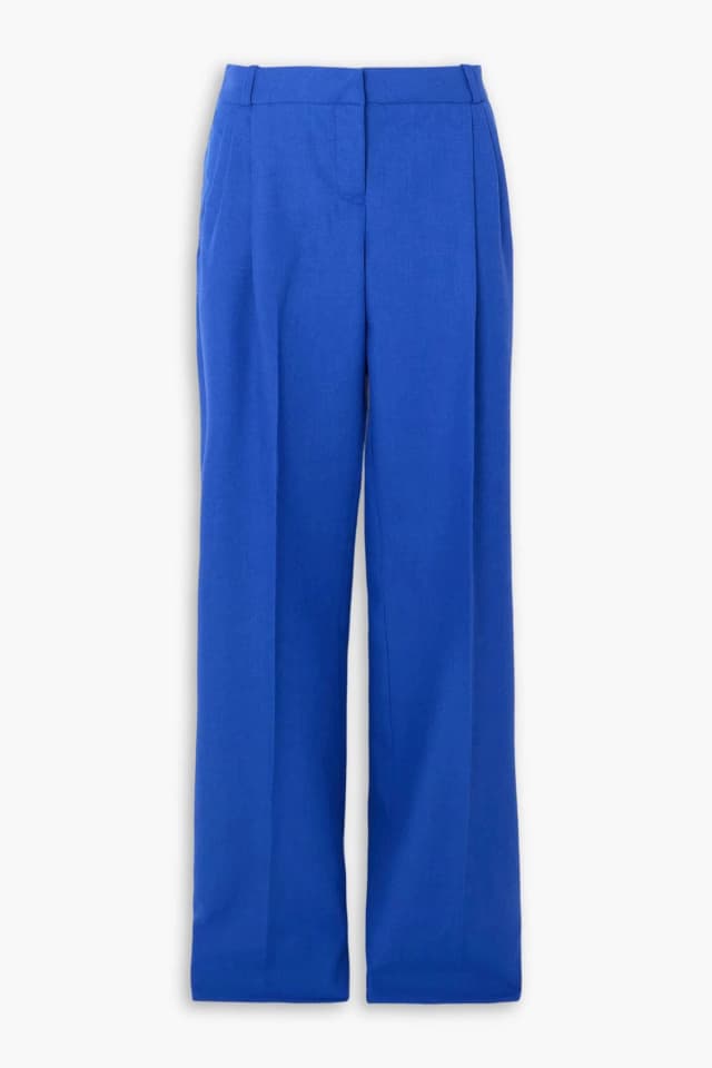Coperni Pleated Virgin Wool Straight-Leg Pants in Bright blue, image 1 of 1 from THE OUTNET
