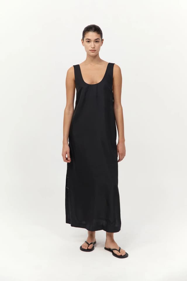 St Agni Jordan Button Up Dress - Black, image 1 of 1 from St. Agni