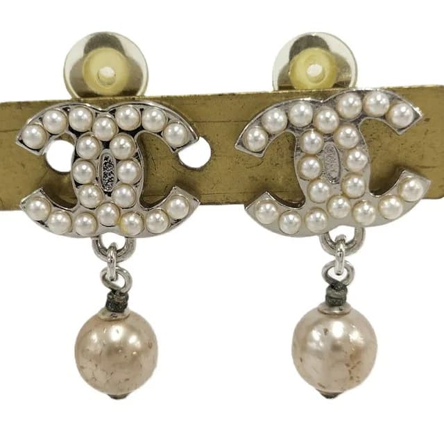 Chanel Earrings CC Pearl Plated Silver in Silver from The Reluxe, photo 1 of 1